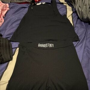 Savage X Fenty Black Ribbed Lounge Set